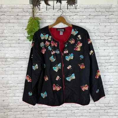 Винтажная куртка Indigo Moon Black Butterfly Appliqué с блестками размер XL - Изображение 1 из 4