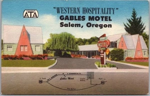 Vintage SALEM, Oregon Postcard "GABLES MOTEL" Highway 99E Roadside / LINEN - Picture 1 of 2