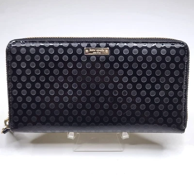 Cartera sin asas Kate Spade Continental con cremallera charol negro punto muchos bolsillos Foto 1 de 4