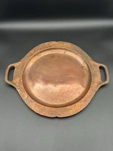 Large Vintage Hammered Copper Patina Tray With Handles Art Deco Stamped CB - Picture 1 of 12