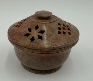 Carved Soapstone Aromatherapy Incense Holder Burner Ash Catcher Bowl w/Lid - Picture 1 of 6