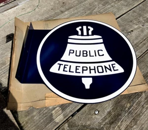 NOS 50's-60's 18 Inch Painted Double Sided Metal Flange Public Telephone Sign - Picture 1 of 5