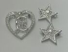 Vintage Gerrys Silver Tone Heart Word Love Inside Brooch Pin W/2 Star Pins