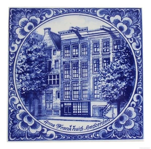 Azulejos de cerámica vintage azul Delft azulejo de reproducción rara Ana Frank Holanda - Imagen 1 de 1