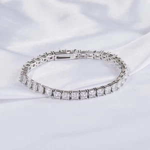 Pulsera Tenis Riviera Corte Princesa 5A Circonio Cúbico Plata Esterlina 4mm de Ancho - Imagen 1 de 10