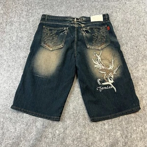 Pantalones Cortos Denim Vintage W36 Sueltos Tribales Bordados Llamas Urban Y2K Gráfico Patinador - Imagen 1 de 12