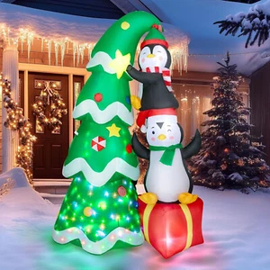 2,4M Weihnachtsdeko Aussen Aufblasbar Weihnachtsbaum Pinguine Weihnachtsfiguren - Bild 1 von 7