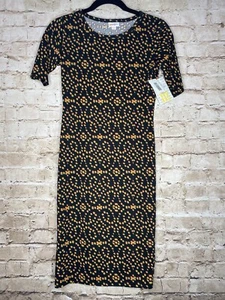 Lularoe Julia Dress XXS Geometric Black Gold Red Green Fitted NWT - Picture 1 of 7
