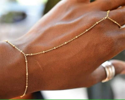 Handschmuck für die feminine Frau, 18 K vergoldete Ring-Kette mit Perleneinsatz - Bild 1 von 4