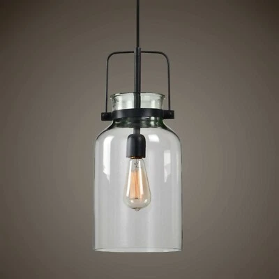 NEW UTTERMOST LANSING XXL 18" INDUSTRIAL FARMHOUSE GLASS METAL PENDANT LIGHT - Image 1 of 4