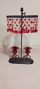 Red beaded chandelier style table candelabra venetian boho goth - Picture 1 of 6