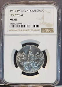 1983 1984 VATICAN SILVER 500 LIRE HOLY YEAR NGC MS 65 SCARCE GEM BU - Picture 1 of 3