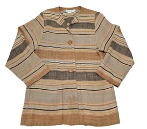 Christian Dior Separates Womens Brown Striped Woven Jacket 3/4 Sleeve Size 4 - Picture 1 of 9