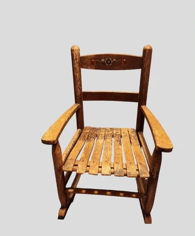 Vintage Rustic Slat Oak Wood Mini Child Doll Rocking Back Rocker Cover