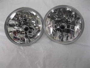 7" Black Dot GLASS Tri Bar Headlights H4 Bright Fits Ford Chevy Nova 55 56 57 ++ - Picture 1 of 2