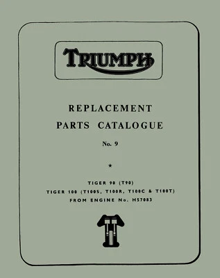 TRIUMPH T90 T100 UNIT TWINS PARTS BOOK MANUAL NO.9 1968 Free UK Postage - Image 1 of 4