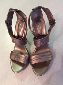 Aldo Pewter High Heel Strapping Sandals Shoe Ladies Size 8 - Picture 1 of 7