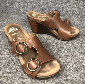 DANSKO FERN Brown Leather Slip On Buckle Platform Wedge Sandals Sz 36 US 5.5-6 - Picture 1 of 10