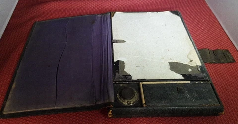Antique 1900 Leather Lap Desk Portable Desk Binder With Ink Well Cover