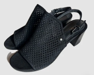 Stuart Weitzman Black Sling Back Peep Toe Suede Block Heels Cutout Size 7 - Image 1 of 4