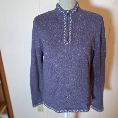 Woolrich Womens M Plum  1/4 Zip Moc Neck Long Slv Sweater Accent Yarn Stitching - Image 1 of 4