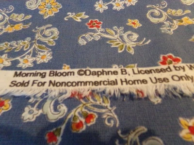 1/2 YD X 44" VINTAGE FLOR DE LA MAÑANA AZUL FLORAL/DAVID TEXTILES ALGODÓN NUEVO #1088 Foto 1 de 4