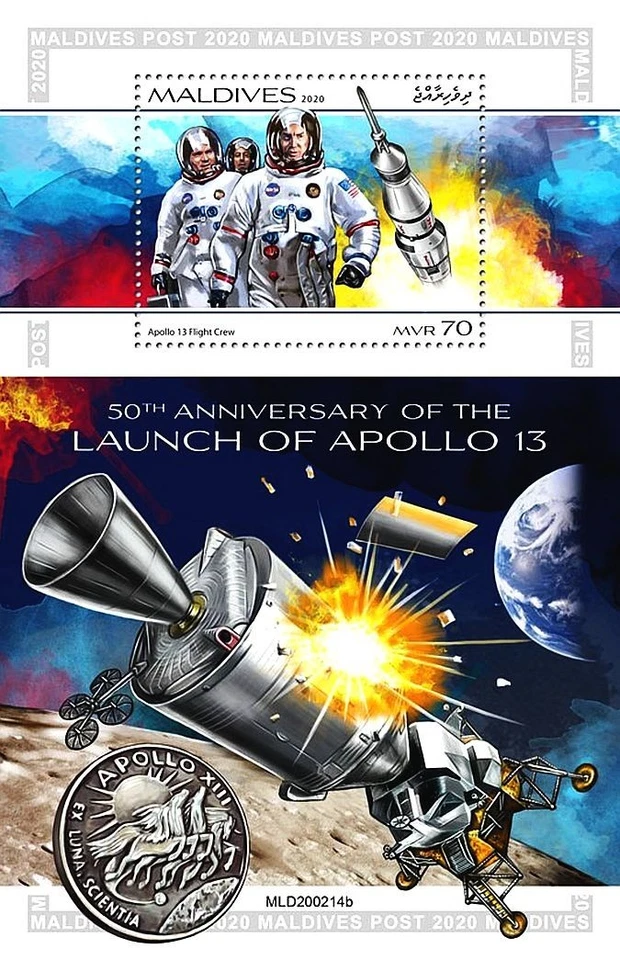 APOLLO 13 NASA Astronauts / Moon Mission Space 1v-Stamp Sheet #2 (2020 Maldives) - Image 1 of 1