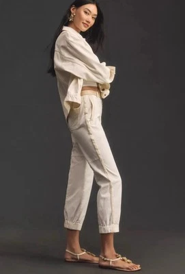 $128 Anthropologie The Richie Slim Joggers  SIZE 10 NWOT white/cream - Image 1 of 4