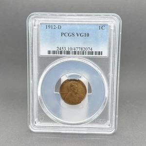 Estate Copper 1912-D Lincoln Wheat Small Cent PCGS VG 10 BN - Picture 1 of 3