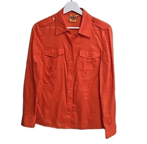 Tory Burch gold  button-down cotton  shirt in vibrant orange women's size 6 - Picture 1 of 9