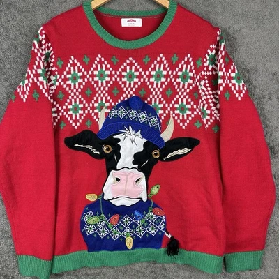 Vaca Feo Navidad Suéter Fiesta Hombre’s Talla XL 46-48 Rojo Verde Leer Foto 1 de 4