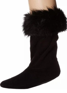 Hunter Kids Girls Faux Fur Cuff Soft Boot Socks Black Size Medium 175305 New - Picture 1 of 5