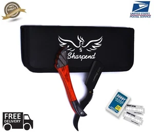 Wood Handle Straight Edge Barber Hair Shaving Razor Folding Knife +10 Blades New - Picture 1 of 6