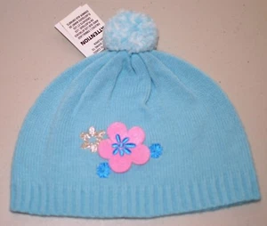 Disney Store Girls Princess Blue Flowers Knit Cap S/M 5-7 Years Hat *NWT* - Picture 1 of 3