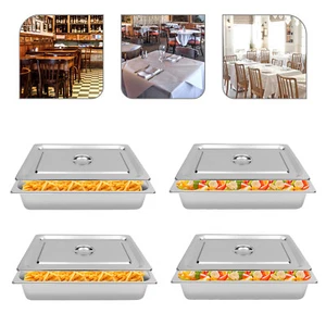 4Pcs 4" Deep Full Size Steam Table Pans with Lids Hotel Food Stainless Steel - Picture 1 of 15