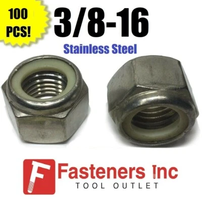 STAR (Qty 100) 3/8-16 Stainless Steel Nylon Insert Lock Hex Nut UNC Nylock