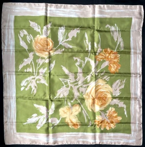 ABS STUNNING 100% SILK MADE IN FRANCE SIGNED SCARF ORANGE FLOWERS FRENCH DEPOSE - Picture 1 of 9