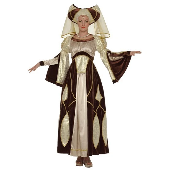 Renaissance Queen Dress Dxl 2 Pc Brown Velour & Gold Brocade Dress & Headpiece - Image 1 of 4