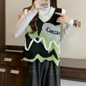 Women Casual V Neck Sweater Jersey Tank Top Sweaters Vest Large - Picture 1 of 10