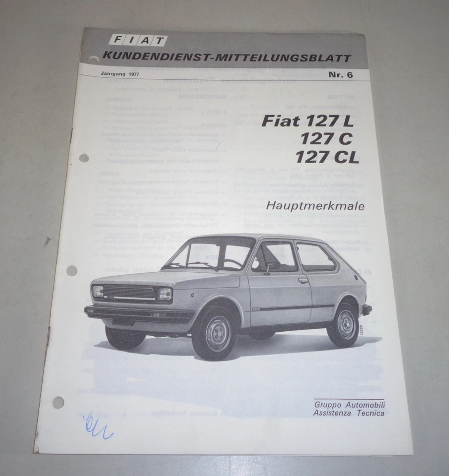 Manual de Taller Fiat 127L / C/CL Características Principales + Datos De 04/1977 - Imagen 1 de 1