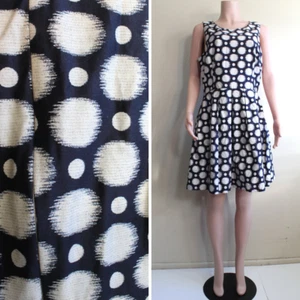 Abito Ikat Dot Eliza J 16 XL cotone senza maniche dietro zip blu navy bianco gonna a cerchio - Foto 1 di 11
