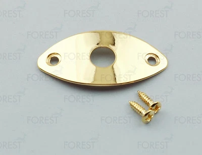 Curved Electric Guitar Oval Jack Plate HJ003, Gold With Screws - Image 1 of 3