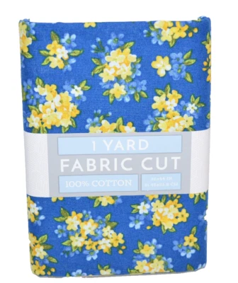 1-YARD New Blue Yellow Floral Print Cotton Fabric 36X44  Flowers - Image 1 of 4