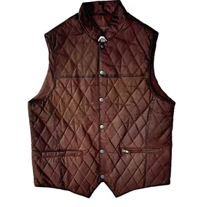 Men's Leather Bodywarmer Vest Vintage Gilet Puffer Quilted Waistcoat Jacket - Picture 1 of 6