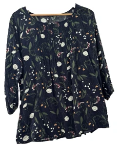 GORGEOUS NAVY BLUE PRINT TUNIC TOP 3/4 SLEEVES. SIZE 16 - Picture 1 of 4