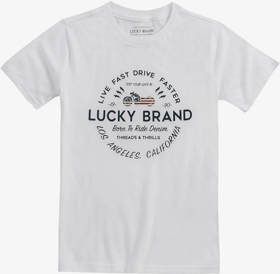Lucky brand  BOYS t shirt  live fast drive faster(WHITE S 7/8)NWT - Image 1 of 1