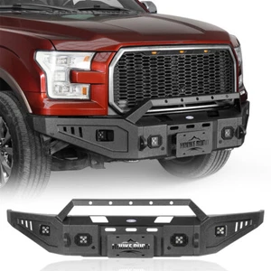  Steel Front Bumper w/ Winch Plate & 2x Led Lights For 2015 2016 2017 Ford F150 - Picture 1 of 16