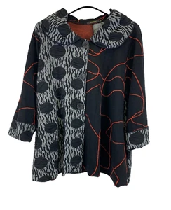 Radzoli Jacket Button Polka Dot Lagenlook Black Red Lightweight Womens Medium - Picture 1 of 12