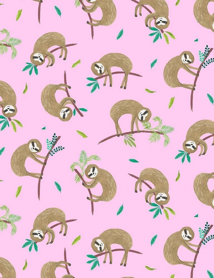 Fat Quarter Timeless Treasures Sloth Hanging Around Tree Cute 100% Cotton Fabric - Image 1 of 1