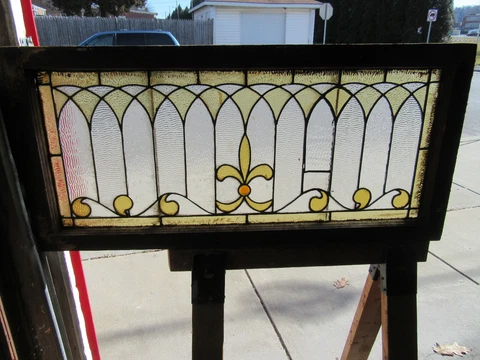 ~ ANTIQUE STAINED GLASS TRANSOM WINDOW ~ 43.5 x 20.5 ~ ARCHITECTURAL SALVAGE Cover